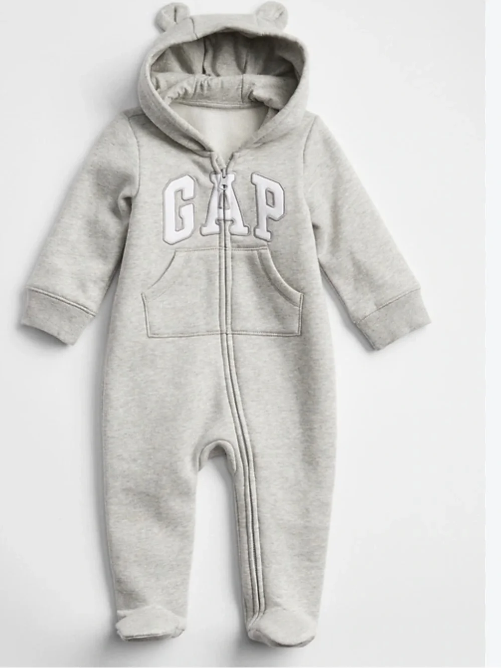 GAP Light Gray Hooded Baby One-Piece Footie